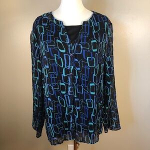 NWT JM Collection Blue & Black Button Front Blouse with Built in Camisole Sz 20W